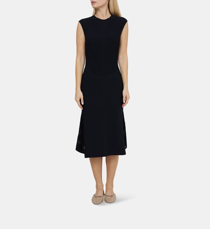 Sheer Fluted Stripe Flare Midi Dress Sheer Fluted Stripe Flare Midi Dress