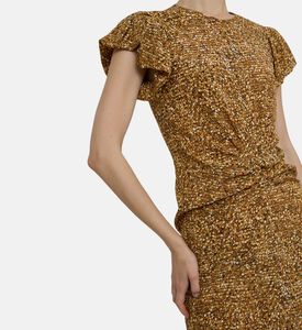 فستان متوسط الطول بأكمام منفوشة بطبعة