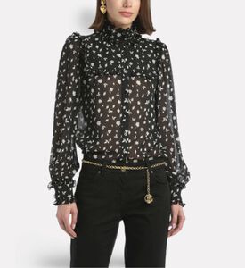 Luisa Spagnoli Lifar Sheer Leaf-print Button-down Front Blouse, Model View
