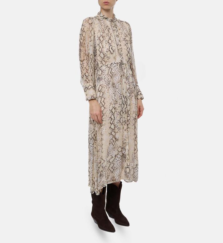 Ba and Sh Snake Skin-print Long-sleeve Dress, Model View