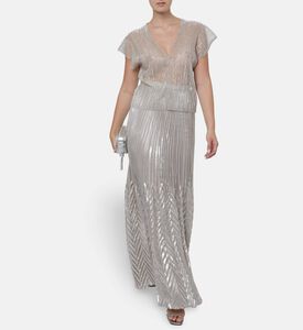 Blue For Burgundy Metallic Pleated Straight-cut Top, Model View