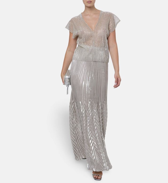 Blue For Burgundy Metallic Pleated Straight-cut Top, Model View