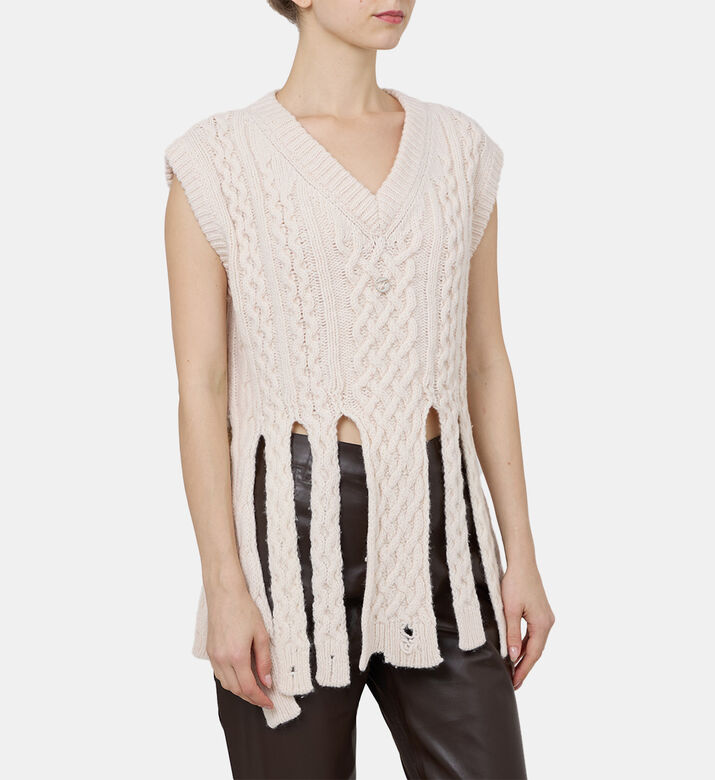 Shredded V-neck Knit Top