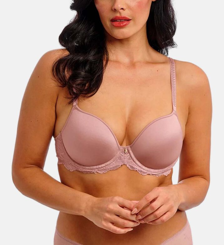 Wacoal Floral-embroidery Regular-fit Bra, Nude, 95, E, Model View