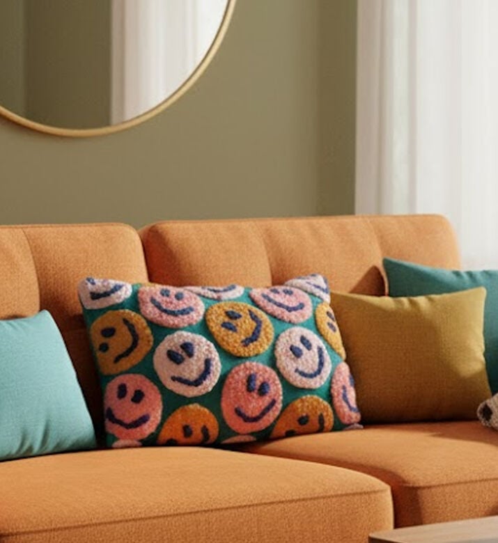 Kersten Smiley Cotton Cushion, Packshot View Kersten Smiley Cotton Cushion, Packshot View