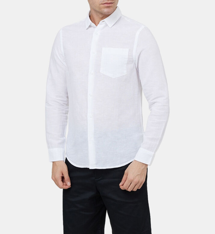 قميص بوبلين من القطن والكتان بقصة عادية