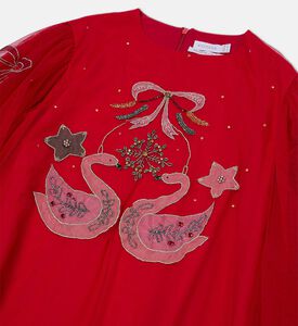 Tulle Cape-sleeve Hand Embroidered Dress