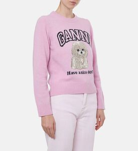 Ganni Dog-embroidery Crewneck Sweater, Model View