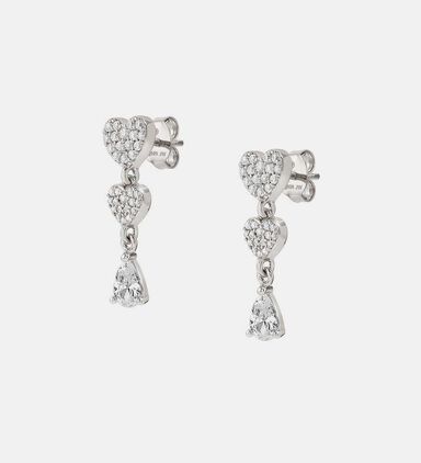 Lucentissima Silver Heart Drop Pave Stud Earrings