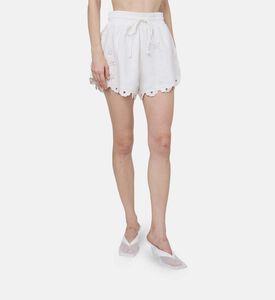 شورت كتان مزين بتطريز ريشليو بشكل أزهار