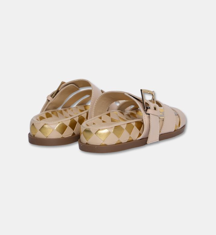 Arezzo Leather Multi-strap Slippers, Beige, Eu-39, Packshot View