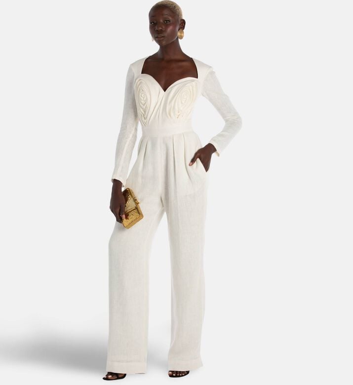 Savanna Linen Pleated Corset Sleeve Jumpsuit, Model View