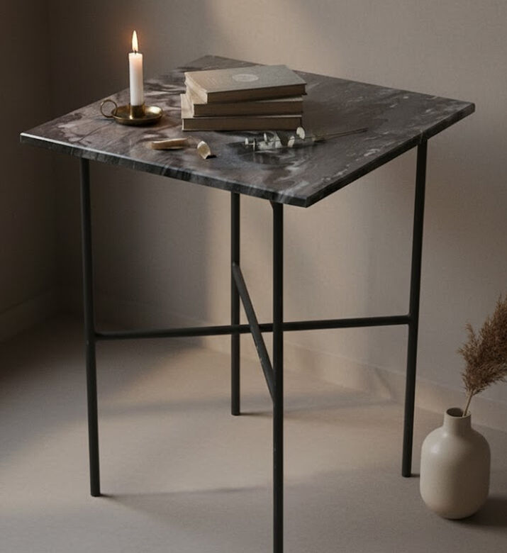 Home Deco and More Kyra Stone Top Side Table, Packshot View