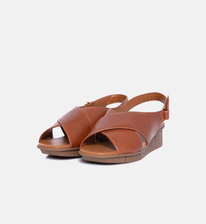 Leather Criss-cross Wedge Sandals