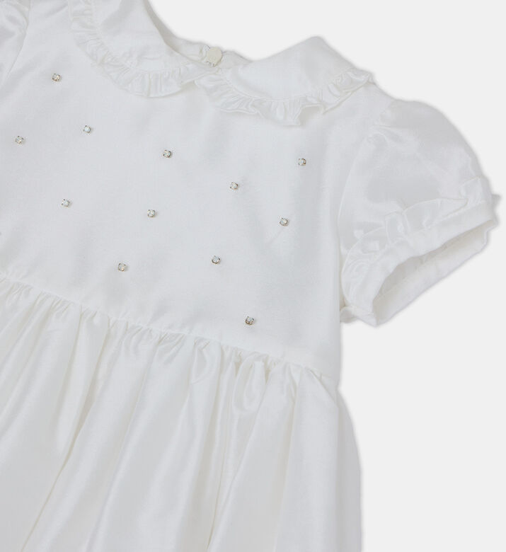 Satin Rhinestones Collared Flared Dress