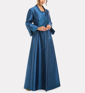 Savanna Alia Leaf Applique Kimono Abaya, Blue, L-xl, Model View