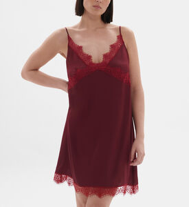 فستان ليلي ساتان قصير بحافة دانتيل