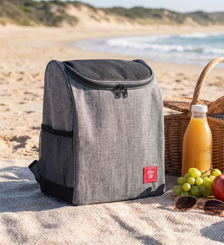Iris Barcelona Marbled Cooler Backpack Lunchbag, Light-grey, 10-l, Model View