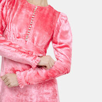 Puffed-shoulders Velvet Dress