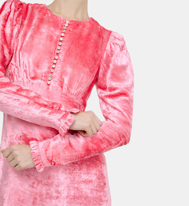 Puffed-shoulders Velvet Dress