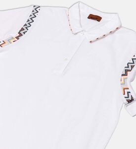 قميص بولو قصير الأكمام قطن بحواف متعرجة