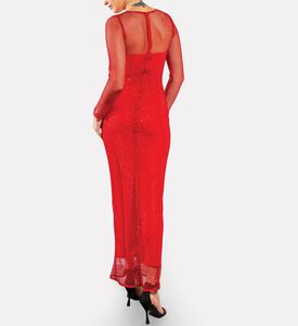 Savanna Crystal-embellished Long-sleeve Maxi Dress, Red, L-xl, Model View