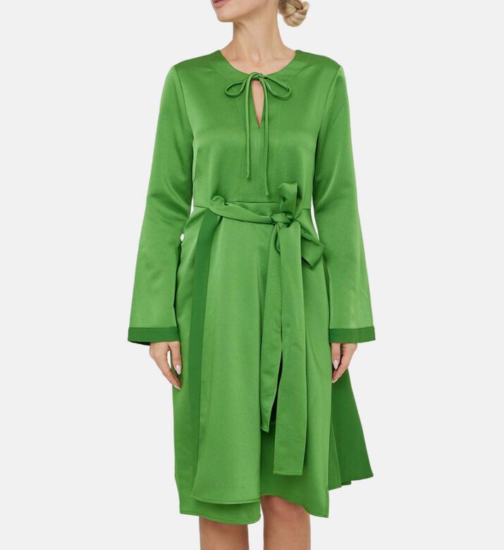 Tied Neck Belted Midi Dress Tied Neck Belted Midi Dress
