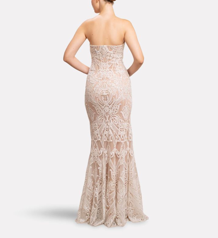 Michael Cinco Thread Embroidered Long Dress, Model View