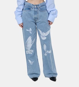 Doves Print Baggy Cotton Denim Jeans Doves Print Baggy Cotton Denim Jeans