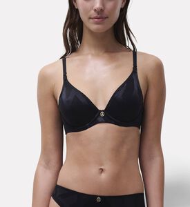 Chantelle Plunge Jacquard Pattern Bra, Black, 90, B, Model View