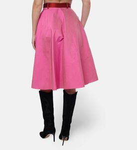 Blue For Burgundy Contrasting Belt A-line Midi Skirt, Model View