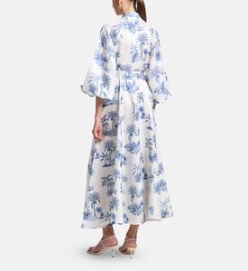 Carter and White Noor Palm Tree-print Bishop Sleeves Midi Dress, Model View