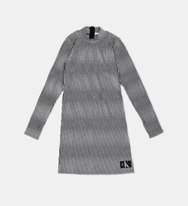 فستان ميدي مخطط بياقة عالية