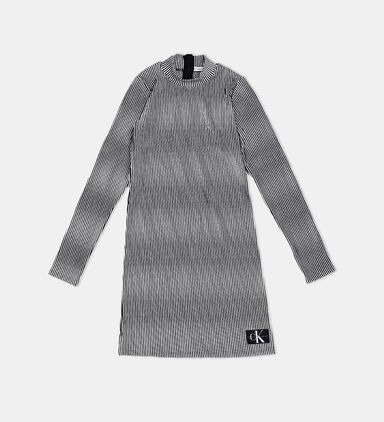 Mock Neck Stripped Midi Dress