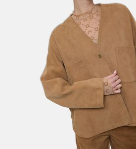 Forte-Forte Suede Leather Long-sleeve Kimono, Model View