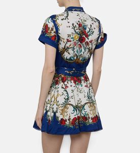 Alice and Olivia Floral-print Short-sleeve Flared Dress, Model View