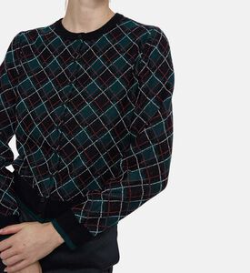 The Kooples Contrasting Diamond Pattern Cropped Cardigan, Model View