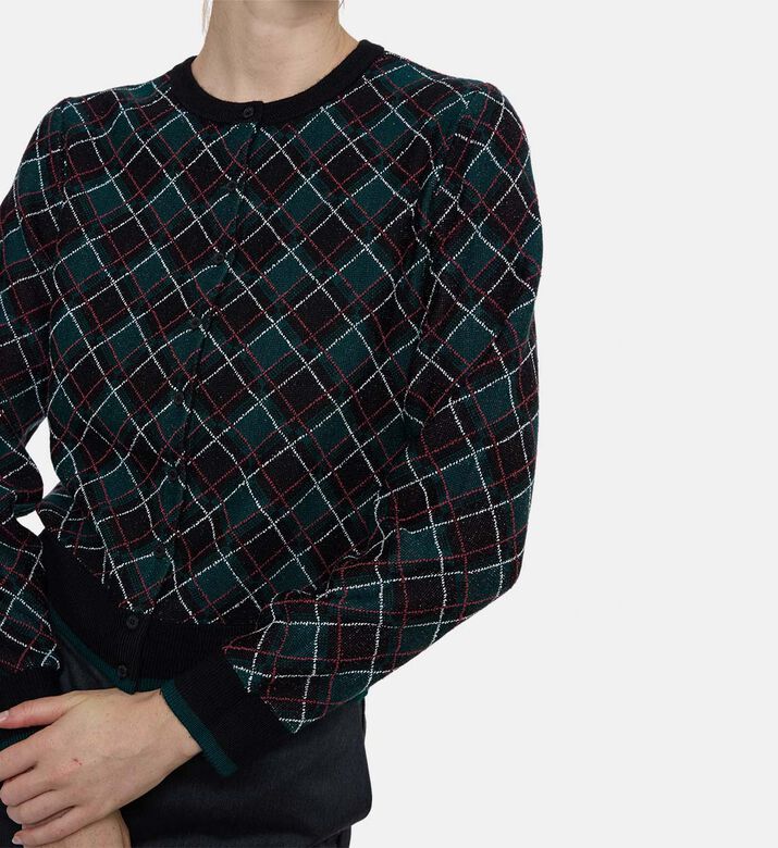 The Kooples Contrasting Diamond Pattern Cropped Cardigan, Model View