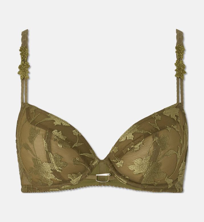 Chantelle Floral-embroidery Bra, Olive, 85, E, Packshot View