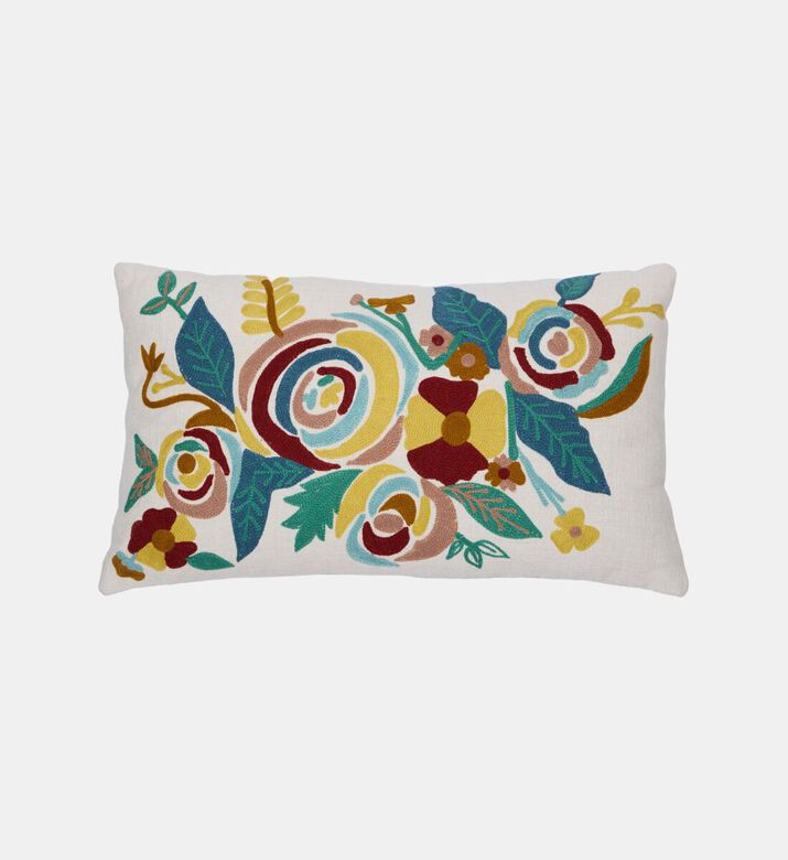 Home Deco and More Amelia Floral Embroidered Linen Cushion 35x60 Cm, Packshot View