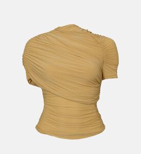 بلوزة بياقة غير متماثلة مزينة بطيات