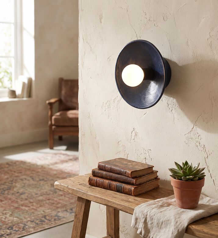 Home Deco and More Mitti Iron Terracotta Wall Lamp, Blue, 10x23x23-cm, Packshot View