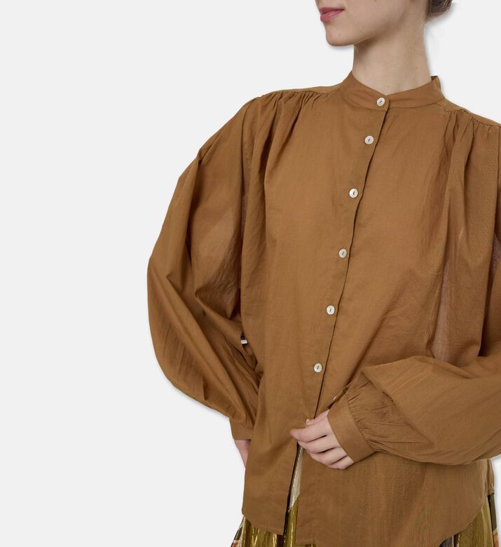 Mes Demoiselles Celeste Button-up Blouse, Caramel, Xs, Model View