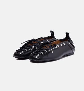 Black Oleatex Lace-up Ballerinas