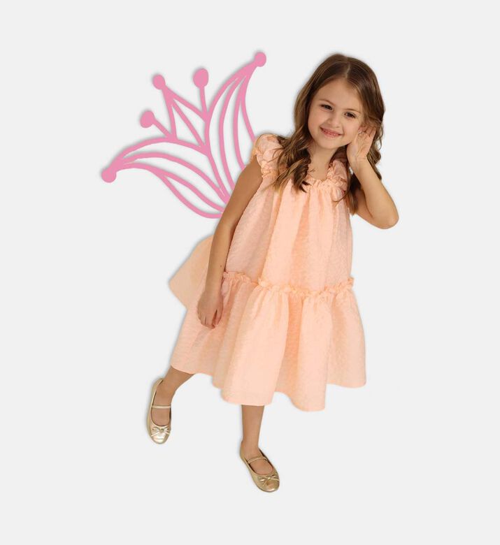 Rushed-sleeve Ruffle Dress
