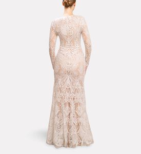 Michael Cinco Thread Long-sleeve Gown, Model View
