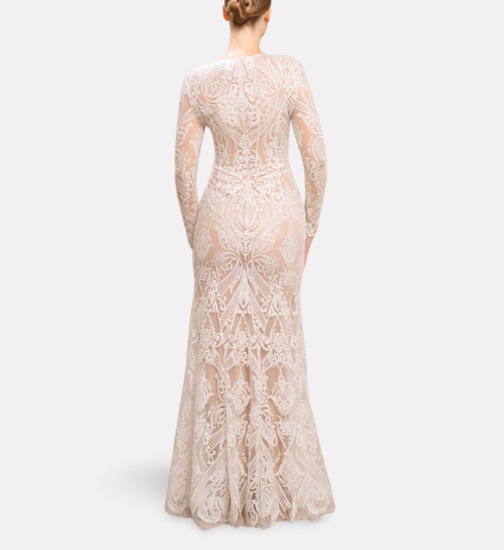 Michael Cinco Thread Long-sleeve Gown, Model View