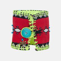 Boho Red Embroidered Cuff Bracelet