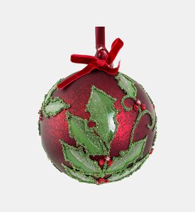 Shishi Glass Matte Beaded Holly Pattern Ball, Red, 8-cm, Packshot View