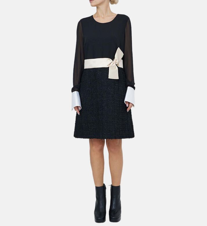 فستان منسوج من التويد بلونين